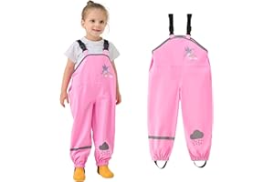 JinBei Kids Waterproof Dungarees Boys Girls Unisex Lightweight Rain Trousers with Adjustable Strap Over Trouser Mud Windproof Overalls Rain Pants Reflective Strip Rainwear Age 2-7 Years