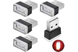 CTRICALVER 5 Eclairage intérieur de voiture USB, Lumières Ambiantes de Prise USB, Sources de Lumière USB, Lumières Intérieures Sans fil Mini USB, Eclairage Interieur Voiture-rouge