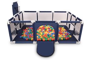 Selonis Baby Playpen Big Size Playground with 100 Balls for Kids, Dark Blue:Yellow/Green/Blue/Red/Orange