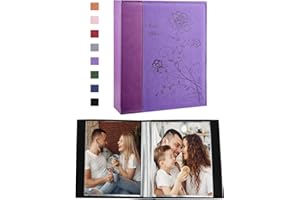 Miaikoe Album photo de 12,7 x 17,8 cm avec pochettes transparentes avec couverture en cuir - Peut contenir 50 photos verticales de 12,7 x 17,8 cm - Livre d'images pour mariage et famille (violet)