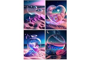 HLEIUKT Diamond Painting Set, 4 Pack DIY 5D Diamant Painting Bilder Erwachsene & Kinder, Diamond Painting 4er Set Herz Rose, Bilder Decoration für Home Wall Décor