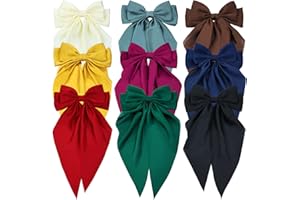 Yoosit 9 Pack Oversized Satin Hair Bows White Pink Red Blue Green Black Hair Accessories Bowknot with Long Tail Ribbon Giant Hair Bow Clips French Barrettes for Women Girls' Ponytails and Buns