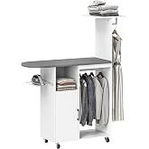 HOMCOM Ironing Cabinet Wheels Side Support 127.5 x 43.5 x 153 cm White | Ironing Cabinet, Ironing Board, Clothes Bar, Adjusta
