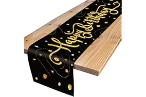 FOSDALING Tischläufer Geburtstag - Bunt Happy Birthday Tischdecke - Dekoration Gute Zum Geburtstag Tischläufer Tisch Geeignet für die Kinder Geburtstags Party Deko von Jungen und Mädchen（Schwarz）