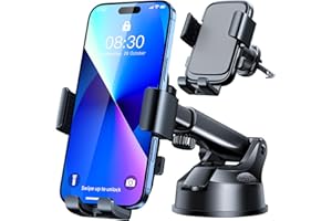 HTU 3-in-1 Universal Car Phone Holder: Ultra Secure Suction for Dashboard, Windscreen & Vent. 360° Rotation,Grey