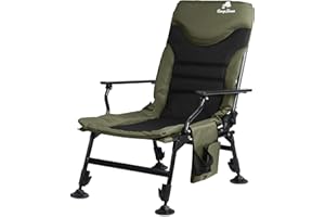 ‎CAMPFEUER CampFeuer Angelstuhl Moosgrün/Schwarz | Höhenverstellbarer Campingstuhl | Faltbarer Karpfenstuhl | Outdoor Travelchair für Camping, Zelten, Angeln | Fischerstuhl klappbar, Carp Chair, Angelliege