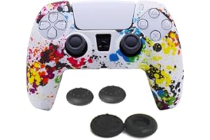 Yolistar Silicone Cover Custodia Ultra Slim Antiscivolo Grip Protezione per Controller PS5 Joystick Skin x 1 (Camouflage Bianco) + Joystick Thumb Grip Attacchi x 4 (2 Paia)