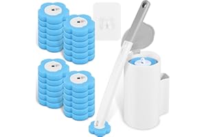 BUTORY Brosse de toilette jetable avec 24 pièces de nettoyant, éponge, bâton de toilette, avec support, brosse WC, nettoyant pour salle de bain, lavabo, baignoire