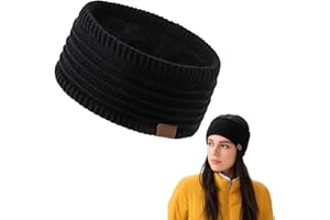 GENERIC Women's Fleece Knitted Headband with Letter Print – Chic Face Wash Soft Warm Ear Protection – Winter Hair Accessories for Girls & Ladies Ear Muffs, Sports Headband, Spa Band Gift (Black)