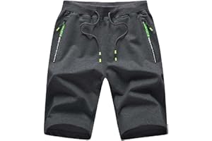 JustSun Short Homme Sport Running Jogging Coton Léger avec Poches Zippées