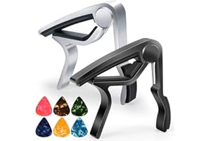 MOREYES Guitar Capo for Acoustic Guitar,Ukelele, Electric Guitar,Bass with Guitar Picks (black and silver)