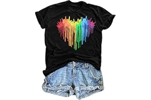 tiorhooe Pride Shirts for Women LGBT Pride Flag Heart T Shirt Gay Pride Month Short Sleeve Top