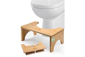 DEANIC Taboret toaletowy dla dorosłych, 100% naturalny bambus, taboret toaletowy z podkładkami antypoślizgowymi, wysokość 18 cm, stołek toaletowy, składany, odciążający zaparcia, wzdęcia