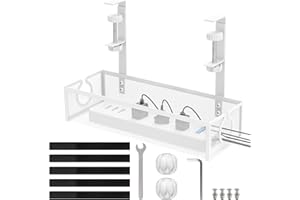 ALEENFOON Taca do zarządzania kablami pod biurkiem, organizer na kable bez wiercenia, regulowany zacisk z długim ramieniem, chodnik na kable Organizer na kable (biały)