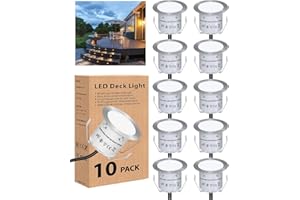 HIBOITEC 10Pcs Decking Lights, Lighting LED Deck Lights φ32mm, Warm White Decking Lighting, Waterproof Plinth Deck Light, for Outdoor, Garden, Floor Tile, Staircase, Wall Corner, Bathroom
