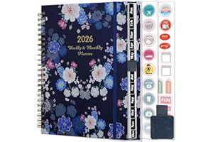 Gumiho Agenda Semainier 2026 Spirale - A5 Planner (Janvier-décembre 2026)-Agenda Scolaire Avec boucle de stylo & Autocollants de plan (bleu-s)