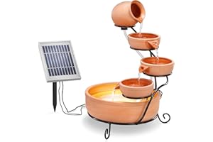 ‎ESOTEC esotec Solar Kaskadenbrunnen Lucca aus Keramik mit Akku + LED, Gartenliebhaber-Geschenk, Springbrunnen für außen, Gartenbrunnen Wasserspiel, Katzenbrunnen, Zierbrunnen, Terrakotta H=55cm 101304