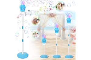 Joellfuner Automatische Seifenblasenmaschine, Elektronische Seifenblasenmaschine mit Lichtern und Abschaltbarem Sound, Seifenblasenmaschine Stehend mit 3 Höhen Verstellbar für Party Hochzeit (Blau)