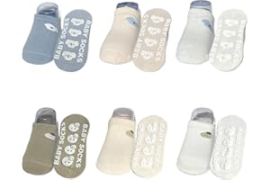 QIYIENDIAN 6 Pares de Calcetines Tobilleros para Bebé con Agarres, Calcetines Bajos Antideslizantes para Bebés y Niños Pequeños