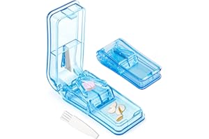 Coupe-comprimés à Pilules pour Petits et Gros Cachets, Séparateur de Comprimés avec Lame pour Fendre vos Pilules et Comprimés en Demi et Transporter vos Médicaments (Bleu)