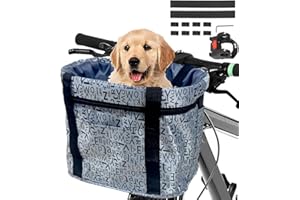 ‎GOLDMIKY Goldmiky Fahrradkorb, Faltbar Wasserdicht Fahrrad Lenkerkorb, Abnehmbare Lenkerkorb Aluminiumlegierung Rahmen Hund Katze Haustier Träger für Kleiner Hund, Mountain Picknick, Einkaufen (Grau B)
