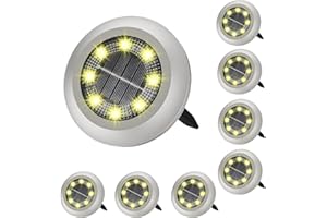 AMUFER 8 Pack Solar Ground Lights, 2024 Upgraded Solar Lights Outdoor Garden, Disk Lights Decking Lights Solar Garden Lights for Lawn Pathway Yard Landscape Walkway(Warm White)