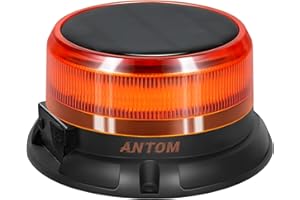 AnTom Gyrophare LED avec batterie solaire 9 modes de clignotement 12V 24V gyrophare orange magnétique avec câble et câble USB pour voiture, camion, tracteur, voiture de golf, véhicules d'urgence