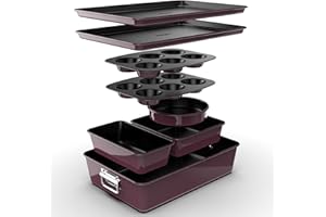 NutriChef Non-Stick Bakeware Set 8-Piece, Stackable Oven-Safe Baking Trays, Cookie Sheet, Loaf, Muffin, Pizza, Round, Square Cake Pans, Space-Saving Kitchen Bakeware