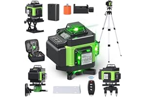 Kreuzlinienlaser mit Stativ, Multifunktionaler 4D-Laser mit 16 Linien,selbstnivellierende Maschine, USB-wiederaufladbares Lithium-Batterie-Nivelliergerät mit ，2 * 2400 mAh Batterien Green