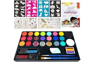 Druuzyl Truccabimbi Kit 32 Pezzi - 20 Colori Anallergici con Glitter, Spugnette e Stencil, Set Completo per Face Painting a Carnevale/Compleanni/Scuola (Atossico, Lavabile)