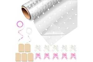 Huruc Cellophane Wrap Dotted Roll 80cm x 30m Folded - Large, Durable 2.5 Mil for Gift Wrapping, Florist Packing, Basket Hampers, Crafts & Holiday Gifts,