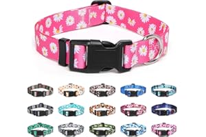 Suredoo Adjustable Dog Collar with Patterns, Ultra Comfy Soft Nylon Breathable Pet Collar for Small Medium Large Dogs (M, Pink Daisy)