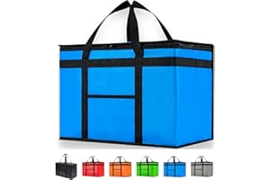 NZ Home Sac Isotherme XXL Commercial pour Courses ou Livraison de Nourriture, Sac Thermique Chaud et Froid, Pliable, Tient Droit, Fermeture éclair Robuste (1 pièce, Bleu)