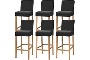 Dimatic Samt Plüsch Stuhl Abdeckung Theke Pub Bar Hocker Stuhl Slipcover für Esszimmer Cafe Barhocker Slipcover Möbelschutz Anti-Rutsch-Bezug mit elastischem Boden, 6er Set, Schwarz