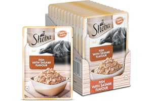 Sheba Rich Premium Adult (1+ Years) Wet Cat Food, Fish with Sasami Flavour, 35 g Pouch (Pack of 12), High-moisture wet food for healthy hydration