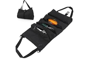 TIGERKINWIT Trousse à Outils Multifonction Sac à Outils Enroulable Portable Sacoche de Rangement Outils Pliable Sacoches Porte Outils avec 5 Poches Zippées pour Electricien Plombier ou Mécanicien