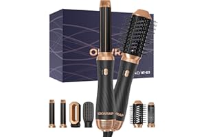 OKWRAP Airstyler 6 in 1 Rundbürstenföhn, Warmluftbürste Set 6 In 1 Mit 6 Aufsätze, Trocknen, Glätten, Locken, Volumengeben, Massieren der Kopfhaut, Ionen Pflege, Stylingbürsten für Alle Haartypen