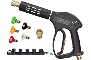 M MINGLE Short High Pressure Washer Gun, 5000 PSI, Replacement for Hot and Cold Water, M22 Fitting, 5 Nozzle Tips