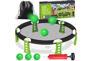 Jusimi Spike Ball Game Set 87cm – Outdoor Roundnet Game Kit with Net, 2 Balls, Pump and Carry Bag – Portable Garden, Beach, Camping and Park Ball Game for Adults and Kids