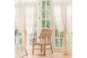 ‎FMFUNCTEX FMFUNCTEX Leinen Gardinen mit Ösen Transparente Beige Vorhang Leinenoptik Vorhänge Landhausstil für Wohnzimmer Schlafzimmer Kinderzimmer 2er Set, 175 x 135 cm (H x B)