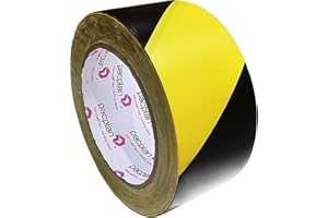 GENERIC 1x PACPLAN 50mm (2") x 33M Hazard Tape Black and Yellow, Premium Heavy Duty, Strong Self Adhesive Floor Marking Tape, Warning Caution Tape, Safety & Social Distancing Barrier Tape