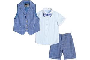 LOLANTA 4 Pezzi Bambini Ragazzi Abbigliamento Set Camicia + Papillon + Gilet + Pantaloni, Ragazzo Gentleman Nozze Smoking Cerimonia