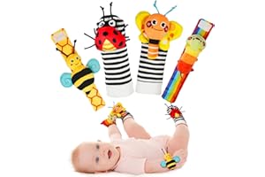 Infinno Wrist Rattle Socks and Foot Finder - Baby Educational Toy for Newborn Boys and Girls, 0-12 Months - Perfect for Baby Shower or Birthday Gifts