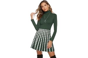 Gyabnw Vestito Casual Invernali Donna in Maglione di Natale a Manica Lunga Abito Girocollo Elegante Trapezio di Strisce Classico di Orlo Svasato al Ginocchio Caldo