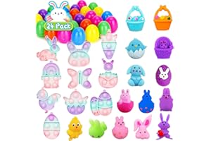 AFOXON 24Pack Prefilled Easter Eggs with Toys, Filled with Mochi Squishy Toys and Pop Bubble Fidget Toys , Easter Mochi Squishies Toys, Squishy Stress Relief Toys for Gift Basket Stuffers,Party Favors