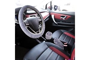 JIUSELY 3Pcs Fluffy Steering Wheel Cover Set, Plush Non-Slip Steering Wheel Protector, Winter Warm Fuzzy Steering Wheel Cover Handbrake Cover Gear Shift Cover for Car, Truck, SUV