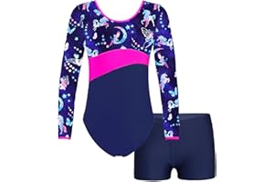 ranrann Enfant Fille Justaucorps Gymnastique Brillant avec Short Ensemble Danse Gym Métallique Costume Spectacle 5-14 Ans