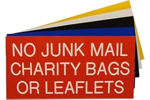 County Engraving Engraved Plaque NO JUNK MAIL CHARITY BAGS OR LEAFLETS Front Door Sign 125 x 50 (White with Black Text)