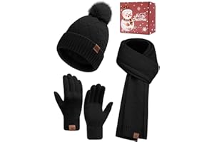 heekpek Ensemble Echarpe Bonnet Gants un Coffret Cadeau Hiver Écharpe Chaud Femme pour Noel