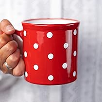 Tazza In Ceramica 300ml City To Cottage – Dipinta A Mano Pois Rossi – Idea Regalo